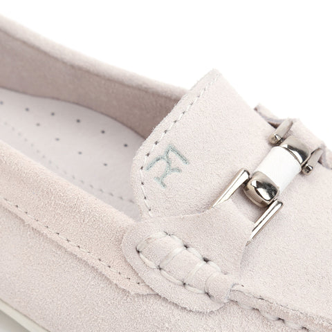Pale Grey Suede/White Leather Trim
